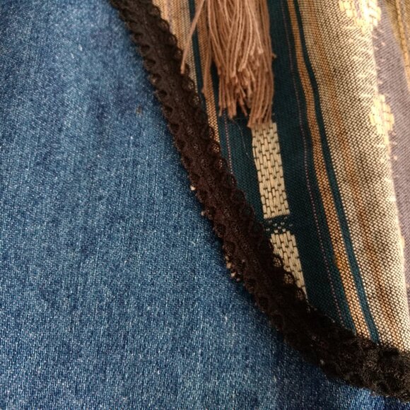 MARY REYNOLDS DESIGN Jacket M/L Blue Textured Denim Western Open Duster Tassel - Picture 8 of 15